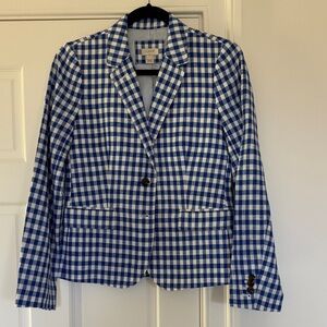 J. Crew Women’s Linen Blue and White Gingham Tailored Blazer